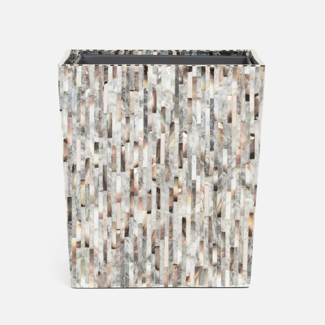 Luzia, Silver Mix, Wastebasket, Rectangular Tapered, Romblon Stone/Shell/Metal