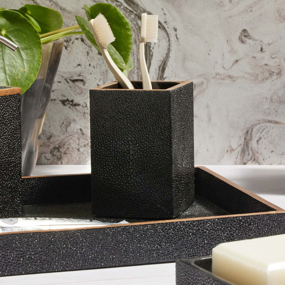 Manchester, Black, Brush Holder, Square Straight, Realistic Faux Shagreen