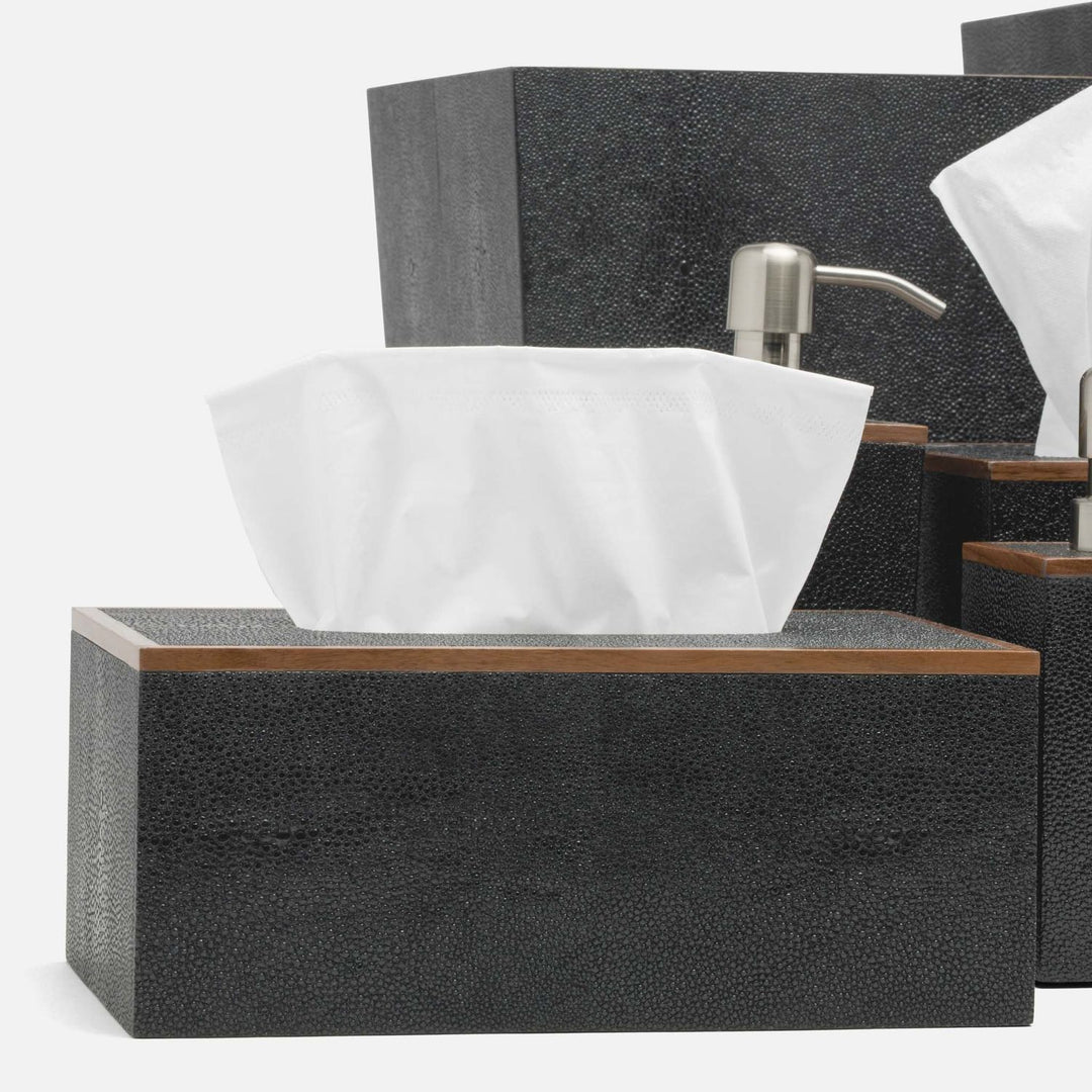Manchester, Black, Tissue Box, Rectangular Straight, Realistic Faux Shagreen