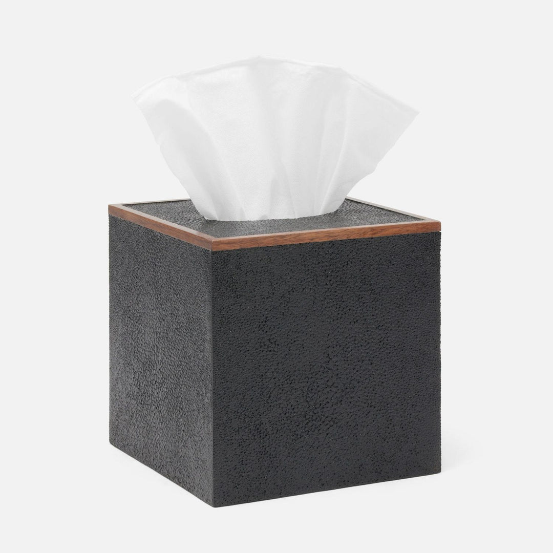 Manchester, Black, Tissue Box, Square Straight, Realistic Faux Shagreen