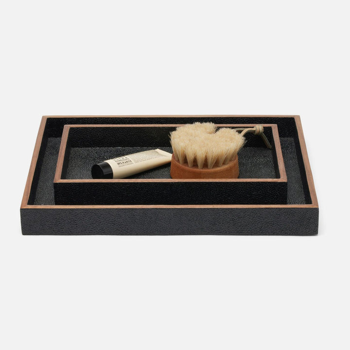 Manchester, Black, Trays, Rectangular Straight, Realistic Faux Shagreen, S/2