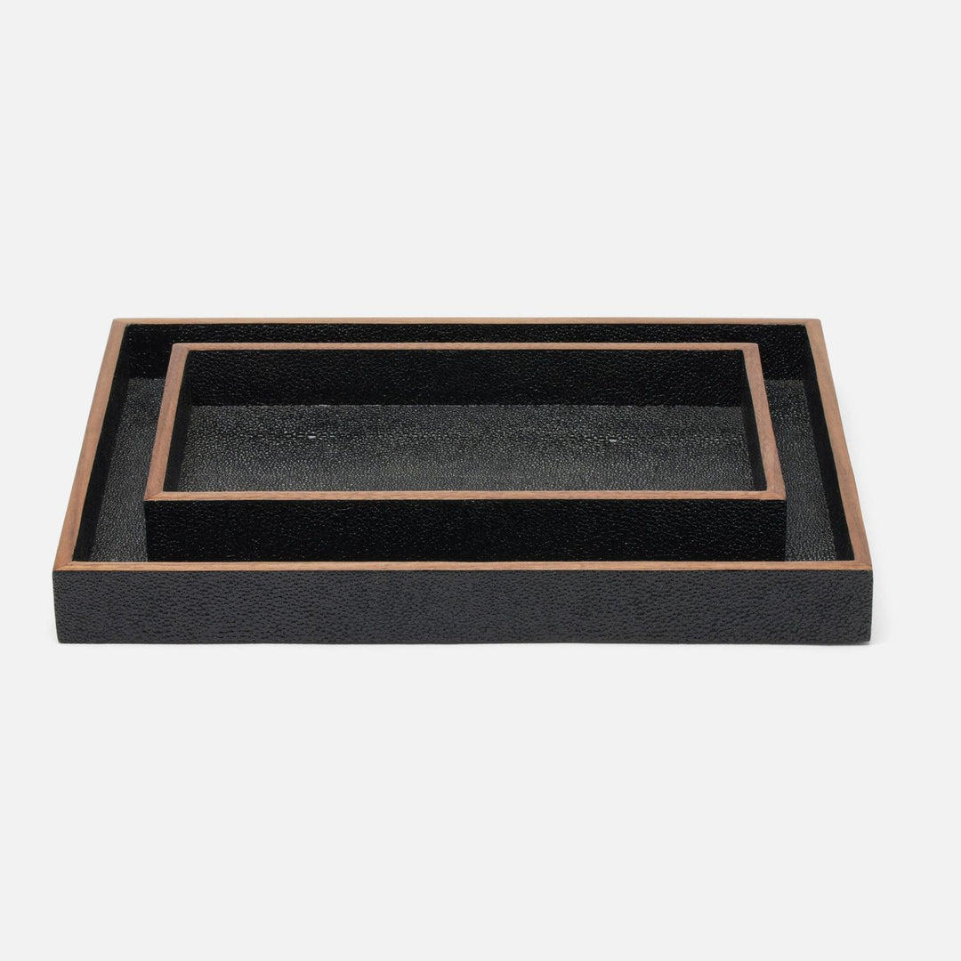 Manchester, Black, Trays, Rectangular Straight, Realistic Faux Shagreen, S/2
