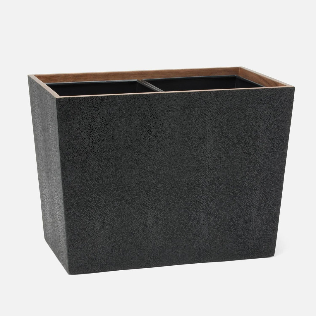 Manchester, Black, Double Wastebasket, Rectangular Tapered, Realistic Faux Shagreen