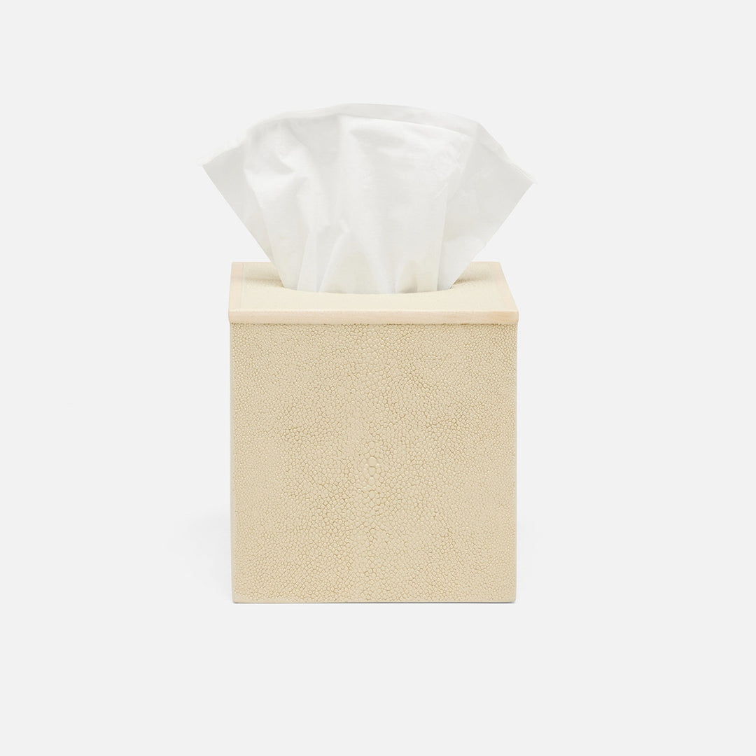 Manchester, Ivory, Tissue Box, Square Straight, Realistic Faux Shagreen