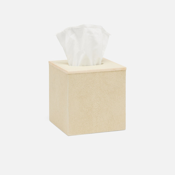 Manchester, Ivory, Tissue Box, Square Straight, Realistic Faux Shagreen