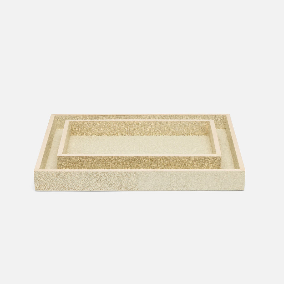 Manchester, Ivory, Trays, Rectangular Straight, Realistic Faux Shagreen, S/2