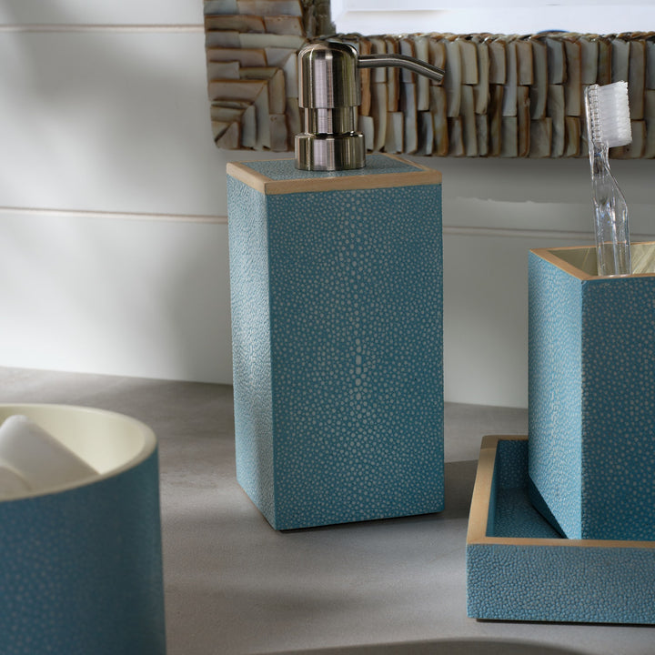 Manchester, Powder Blue, Soap Pump, Square Straight, Realistic Faux Shagreen