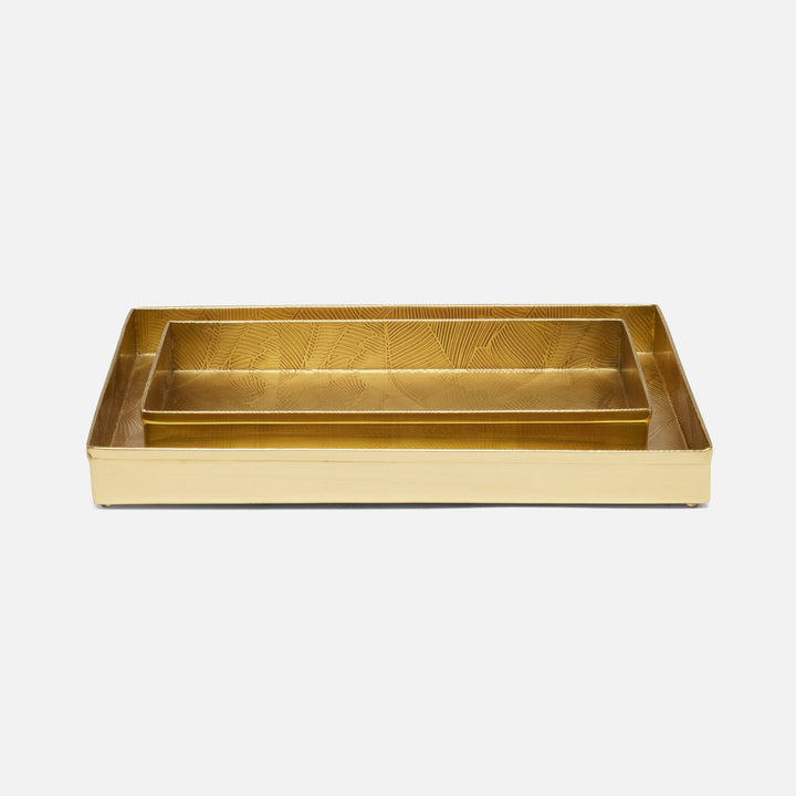Mancora, Shiny Stainless Steel, Nested Trays, Rectangular Straight, Etched Stainless Steel, S/2