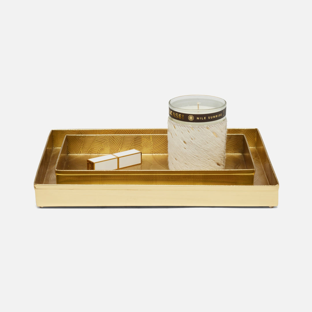 Mancora, Shiny Stainless Steel, Nested Trays, Rectangular Straight, Etched Stainless Steel, S/2
