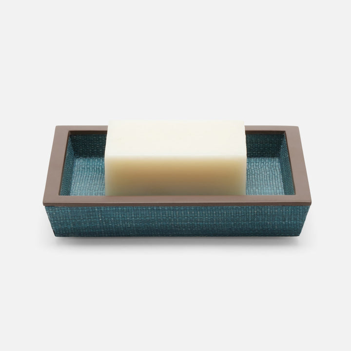 Maranello, Teal/Brown, Soap Dish, Rectangular Tapered, Abaca/Resin