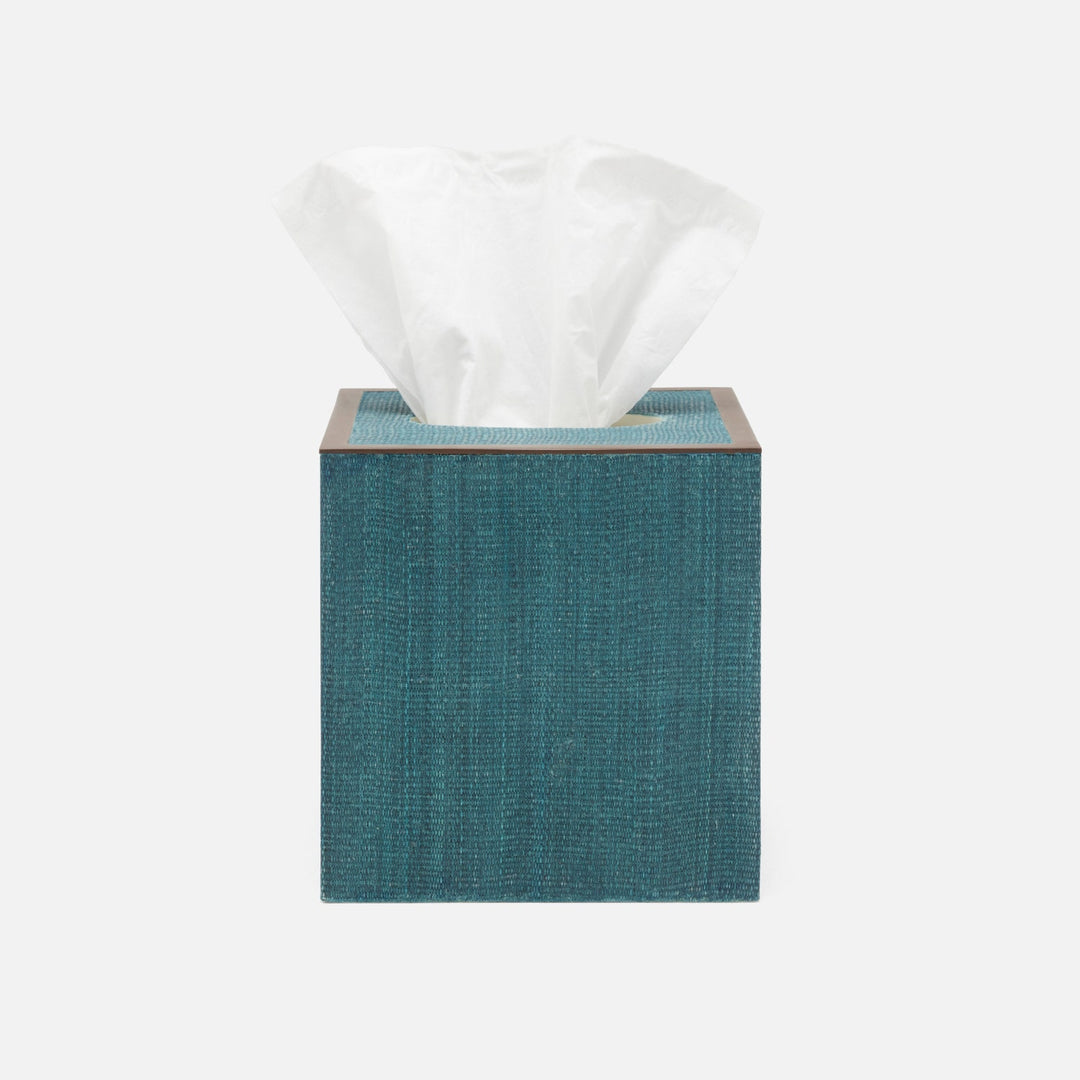 Maranello, Teal/Brown, Tissue Box, Square Straight, Abaca/Resin