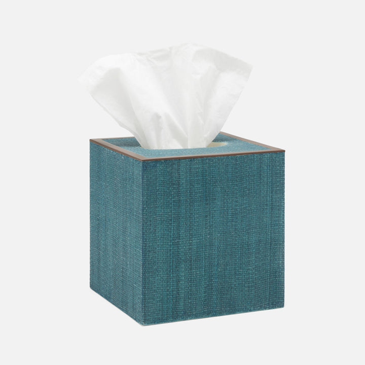Maranello, Teal/Brown, Tissue Box, Square Straight, Abaca/Resin