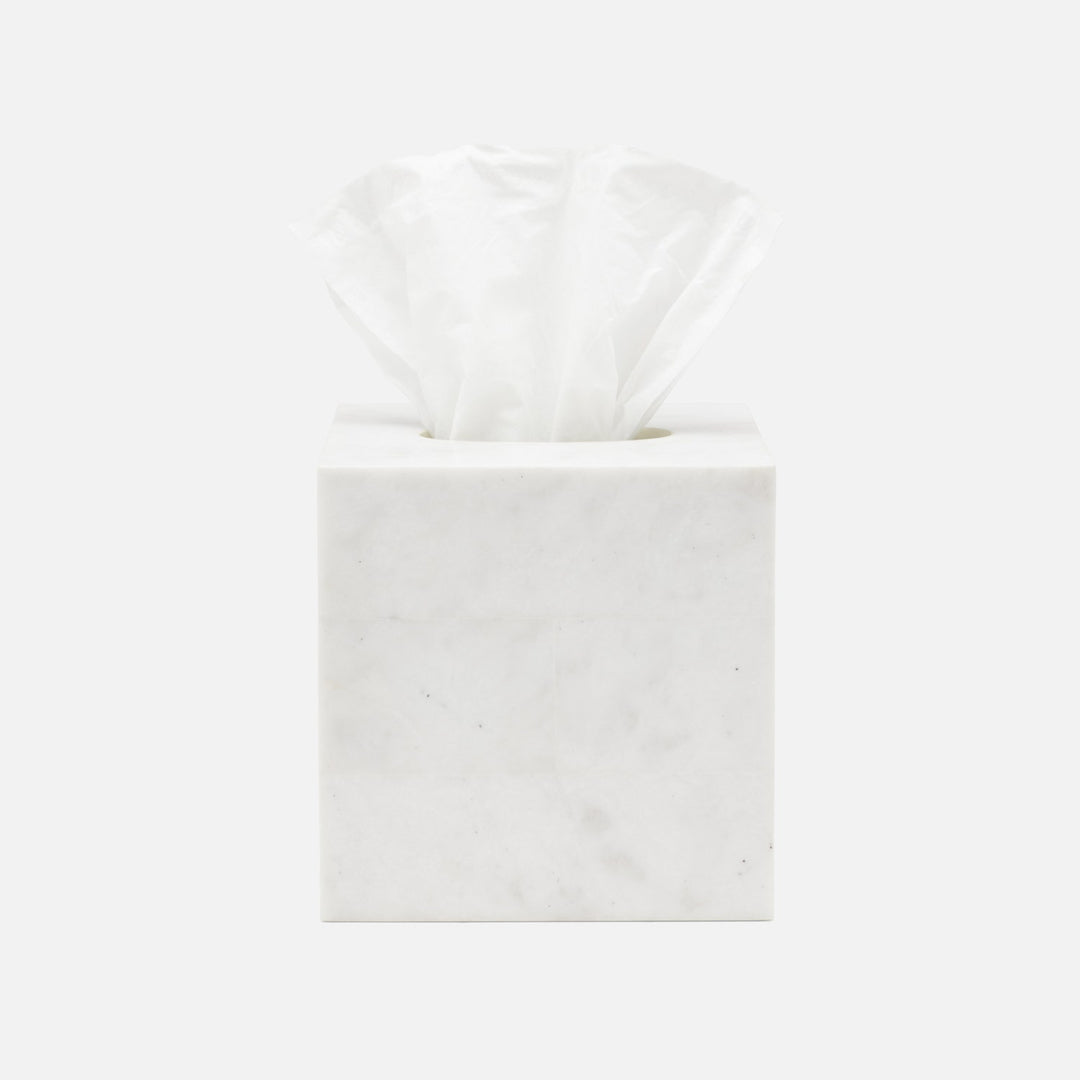 Milan, White, Tissue Box, Square Straight, Romblon Stone