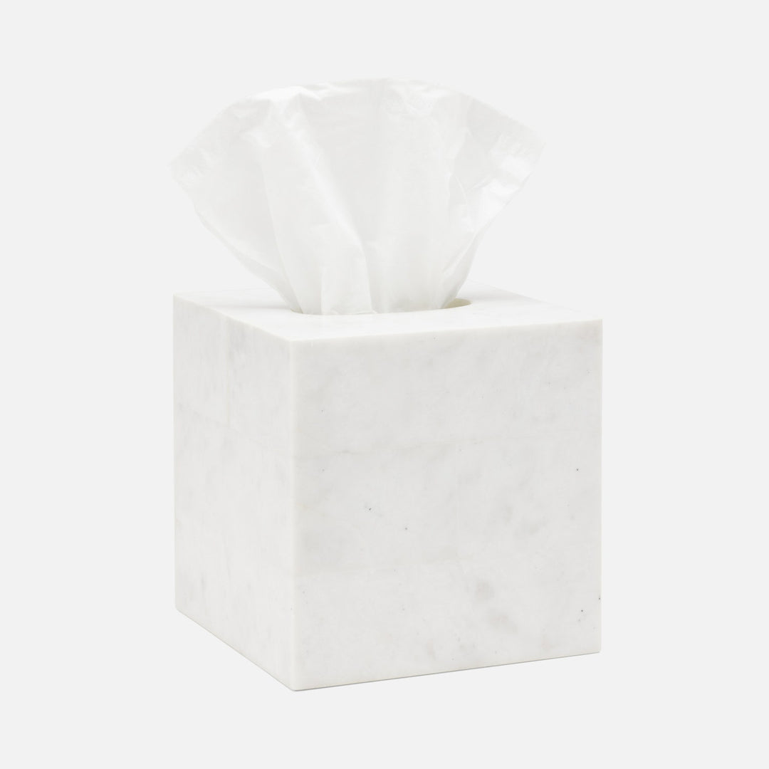 Milan, White, Tissue Box, Square Straight, Romblon Stone