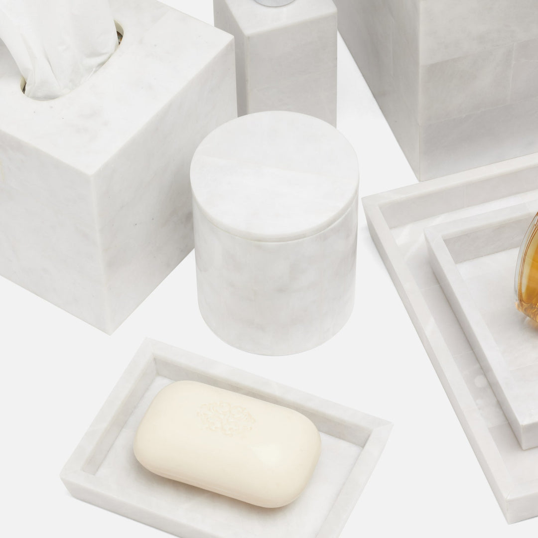 Milan, White, Tissue Box, Square Straight, Romblon Stone