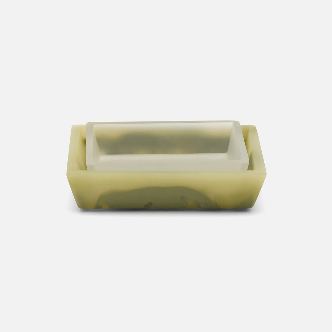 Novo, Pale Jade Swirled, Soap Dish, Rectangular Tapered, Resin