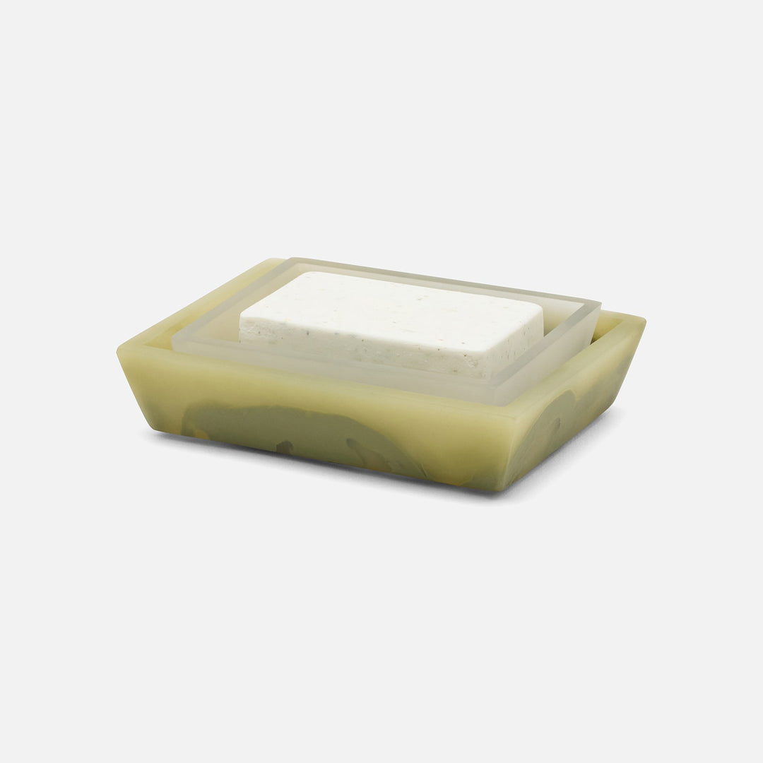 Novo, Pale Jade Swirled, Soap Dish, Rectangular Tapered, Resin