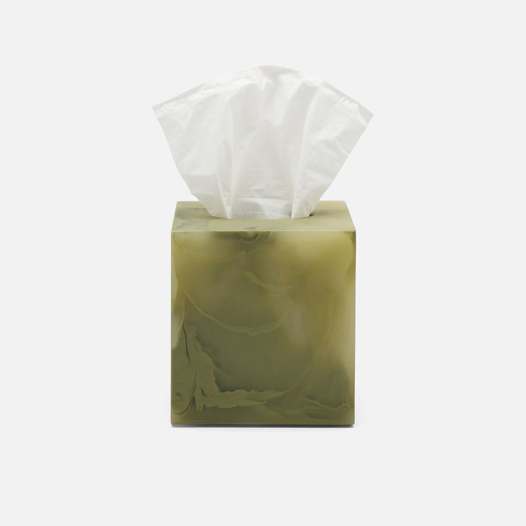 Novo, Pale Jade Swirled, Tissue Box, Square Straight, Resin