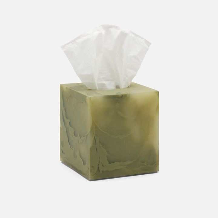 Novo, Pale Jade Swirled, Tissue Box, Square Straight, Resin