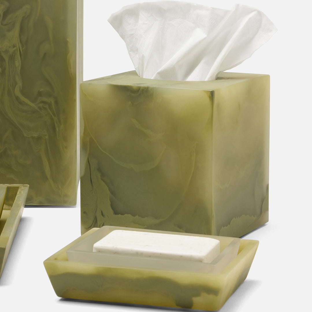 Novo, Pale Jade Swirled, Tissue Box, Square Straight, Resin