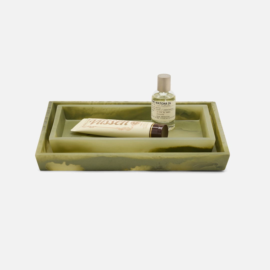 Novo, Pale Jade Swirled, Nested Trays, Rectangular Tapered, Resin, S/2
