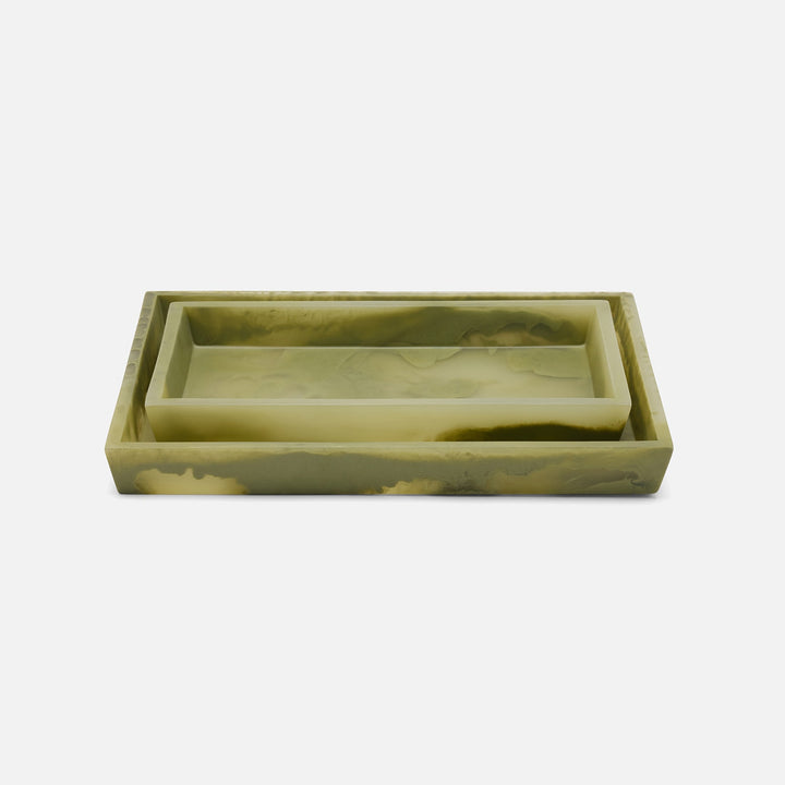 Novo, Pale Jade Swirled, Nested Trays, Rectangular Tapered, Resin, S/2