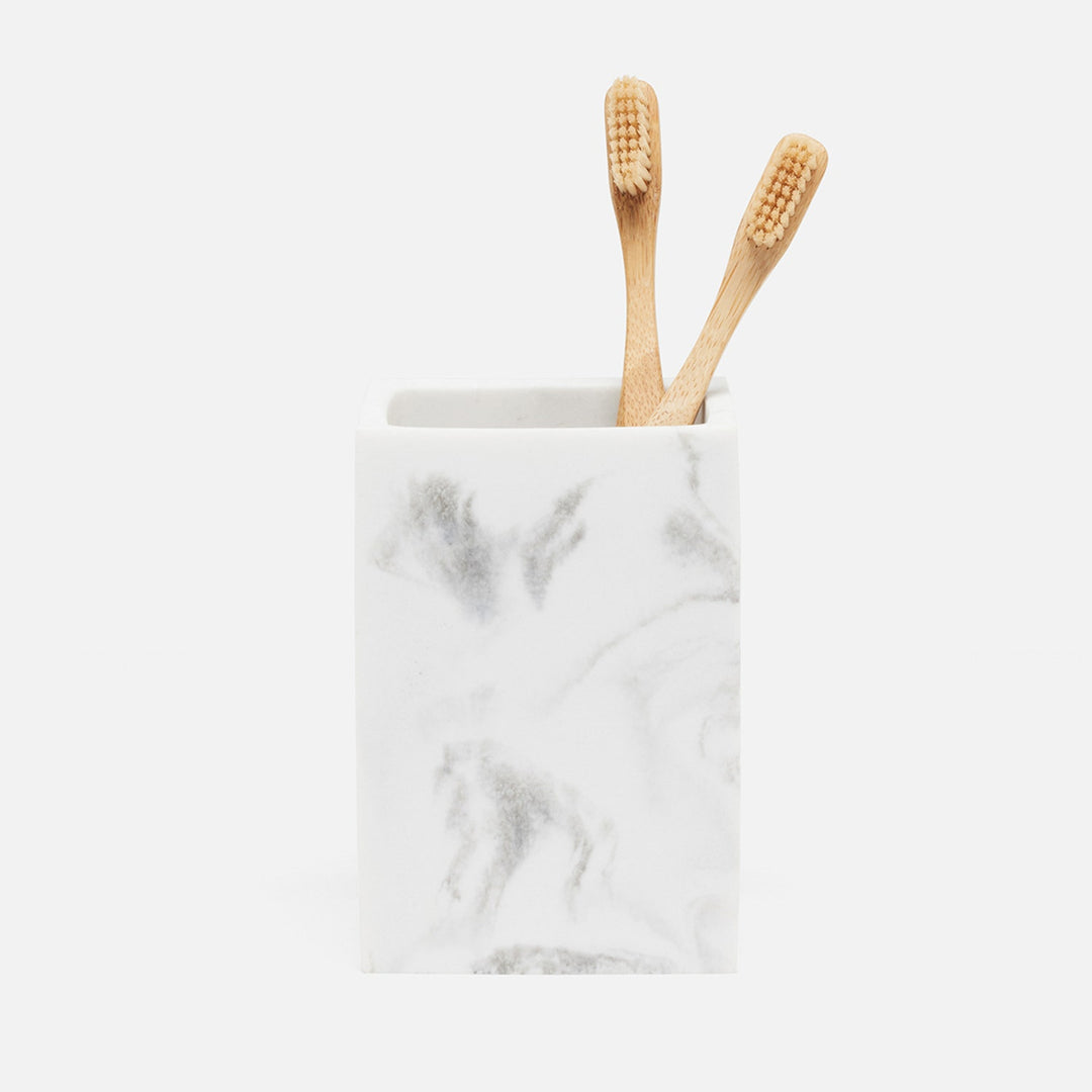 Parma, White/Gray Swirled, Brush Holder, Square Straight, Resin