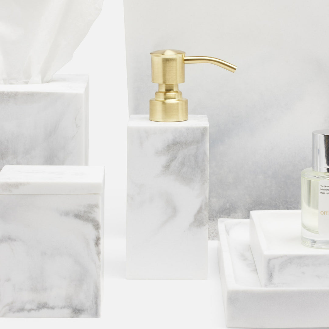 Parma, White/Gray Swirled, Soap Pump, Square Straight, Resin