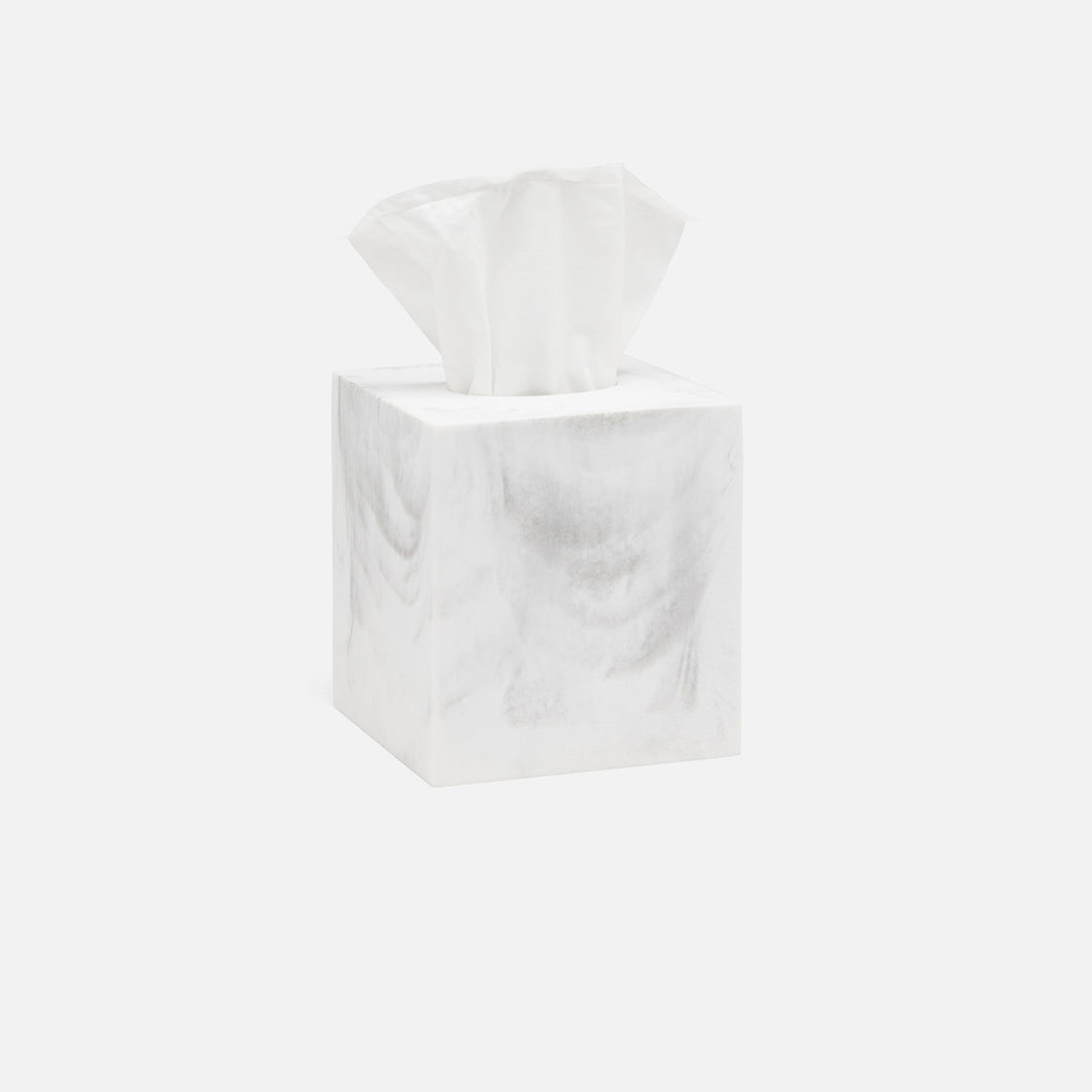 Parma, White/Gray Swirled, Tissue Box, Square Straight, Resin