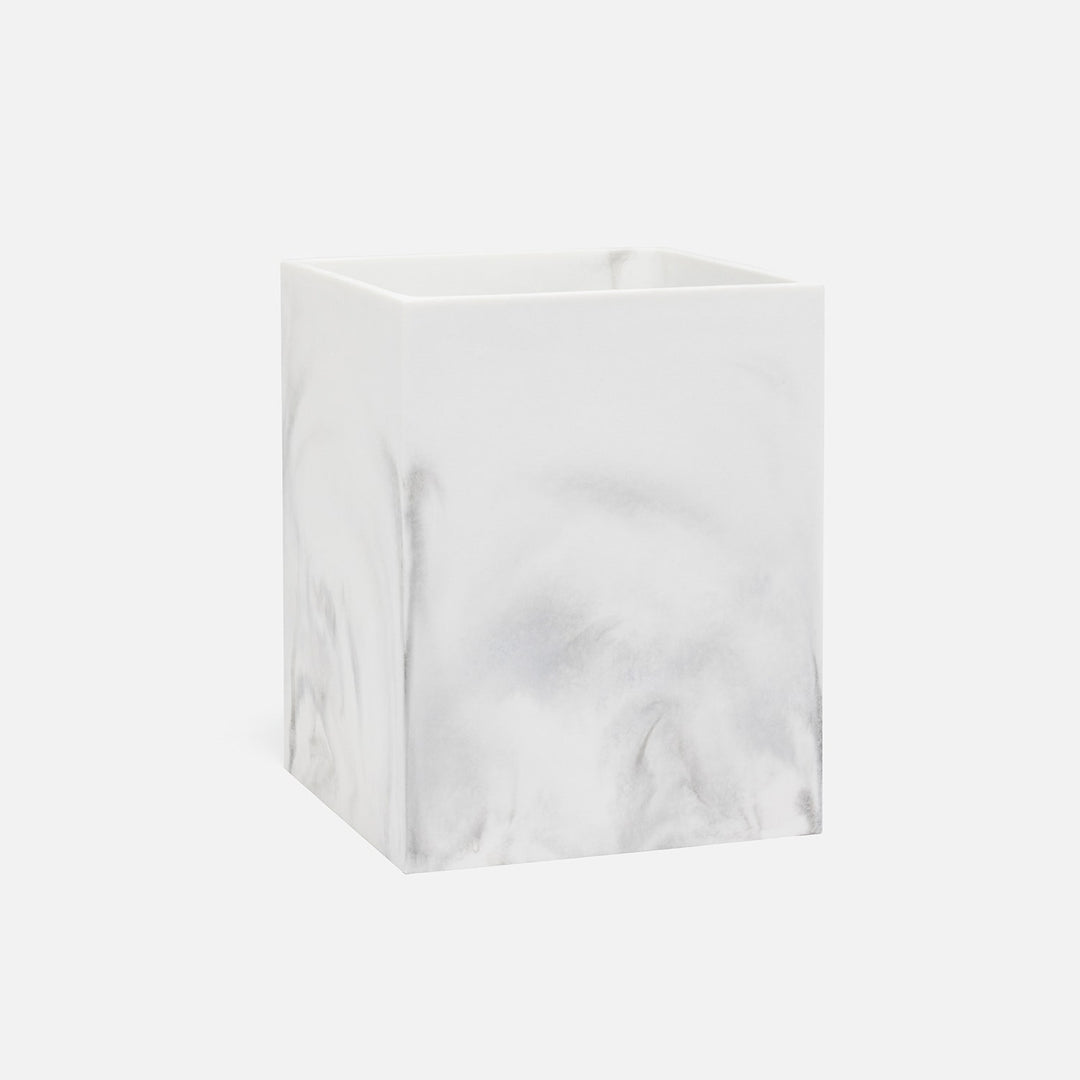 Parma, White/Gray Swirled, Wastebasket, Square Straight, Resin