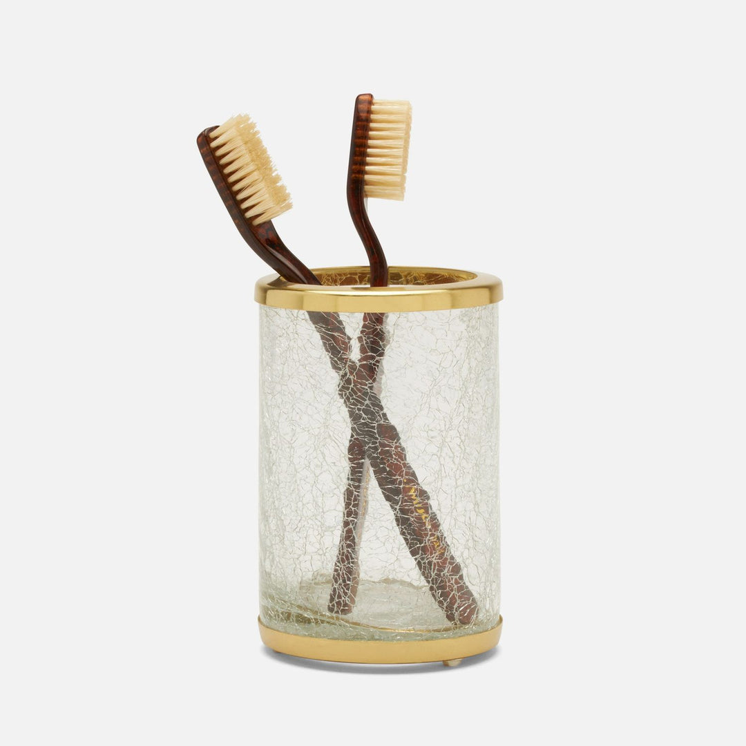 Pomaria, Brushed Gold, Brush Holder, Round, Glass/Stainless Steel