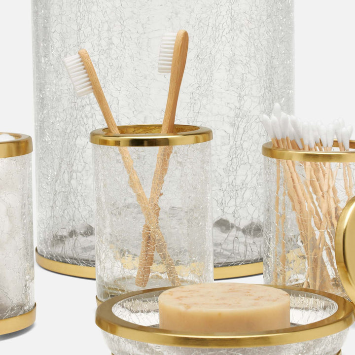 Pomaria, Brushed Gold, Brush Holder, Round, Glass/Stainless Steel