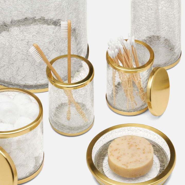 Pomaria, Brushed Gold, Brush Holder, Round, Glass/Stainless Steel