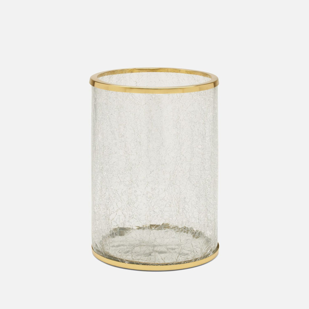 Pomaria, Brushed Gold, Wastebasket, Round, Glass/Stainless Steel