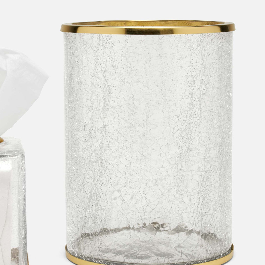 Pomaria, Brushed Gold, Wastebasket, Round, Glass/Stainless Steel