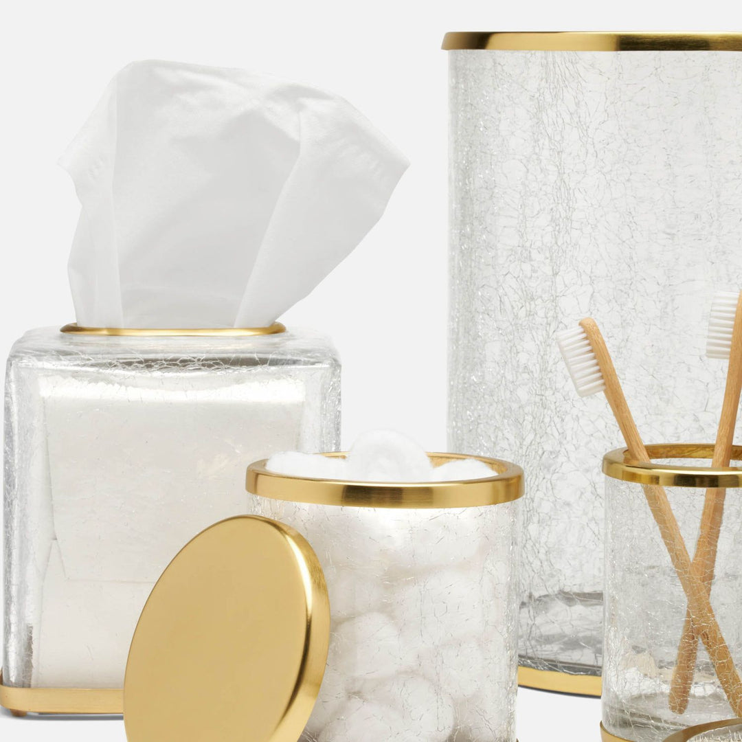Pomaria, Brushed Gold, Wastebasket, Round, Glass/Stainless Steel