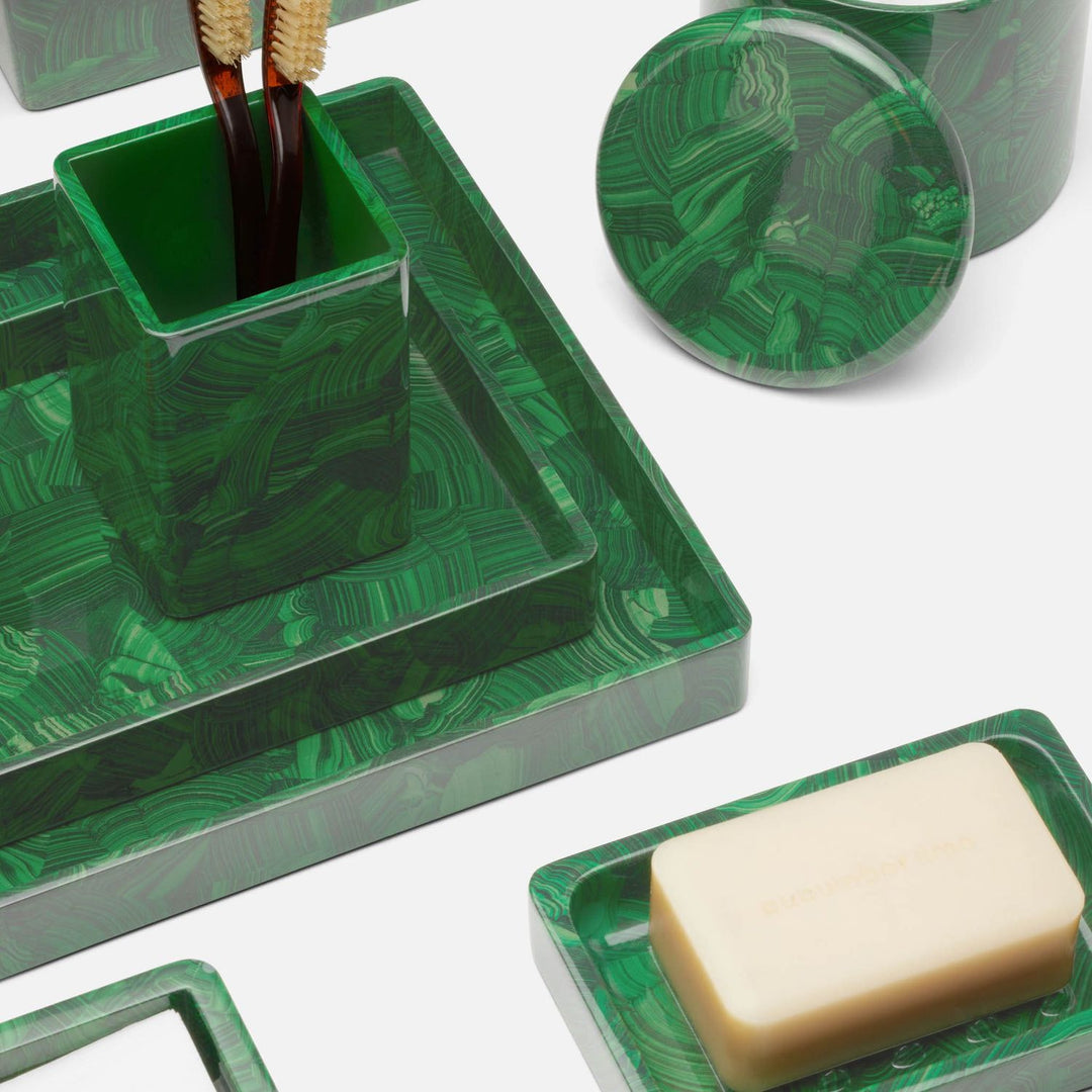 Porter, Faux Malachite, Brush Holder, Square Straight