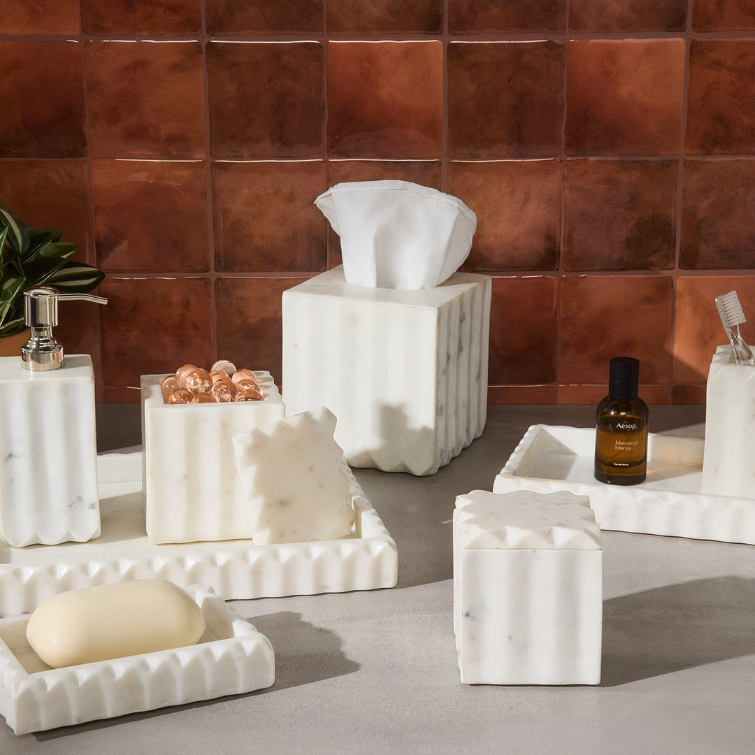 Proviso, White, Canister, Square Straight, Large, Fluted Marble