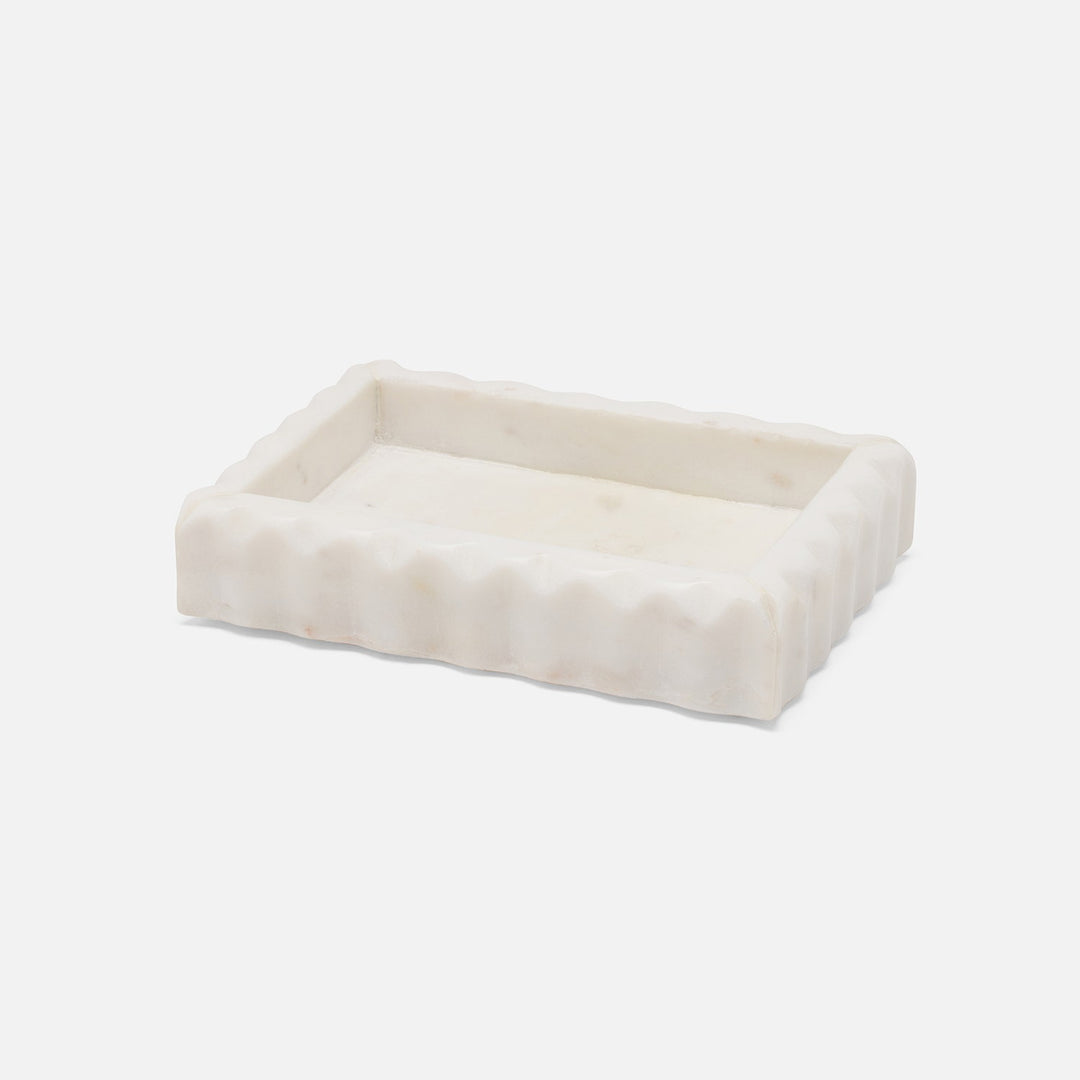 Proviso, White, Soap Dish, Rectangular Straight, Fluted Marble
