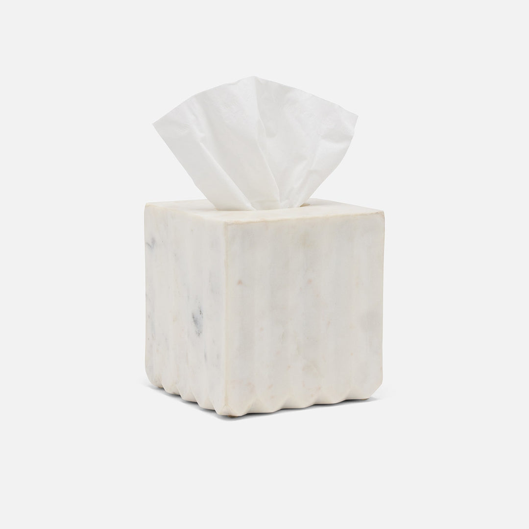 Proviso, White, Tissue Box, Square Straight, Fluted Marble