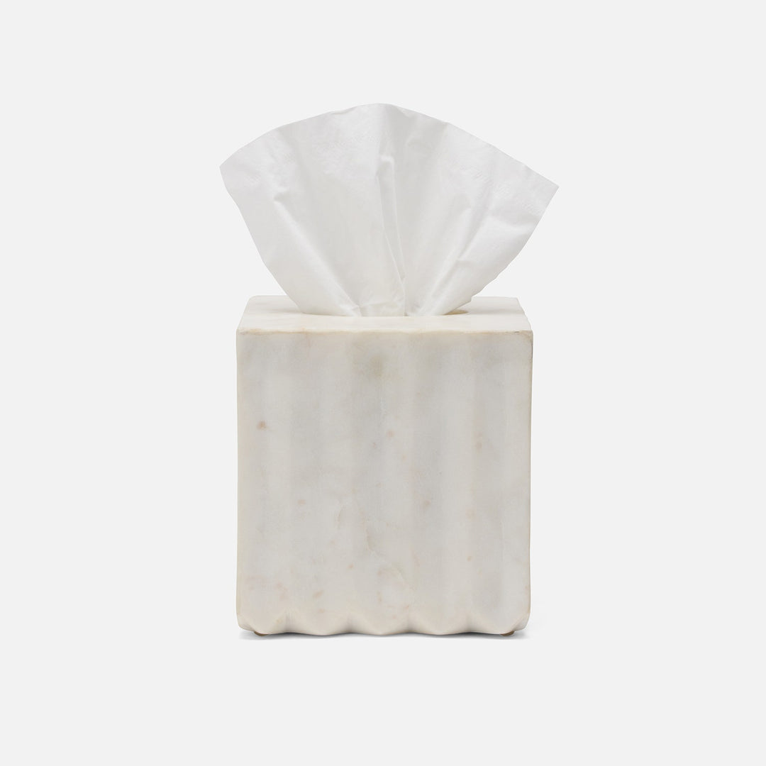 Proviso, White, Tissue Box, Square Straight, Fluted Marble