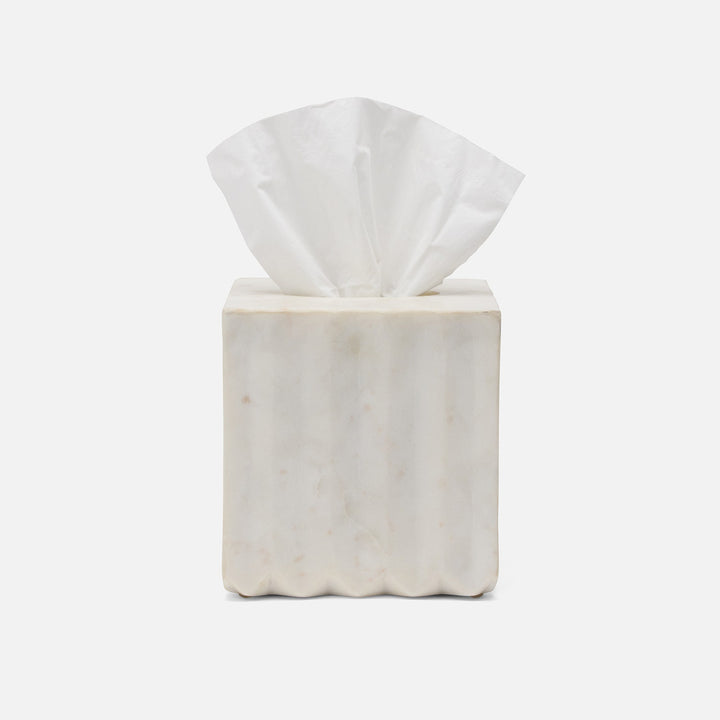 Proviso, White, Tissue Box, Square Straight, Fluted Marble