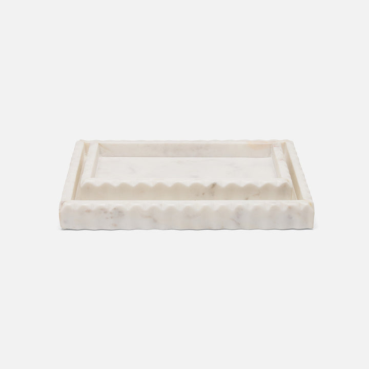 Proviso, White, Nested Trays, Rectangular Straight, Fluted Marble, S/2