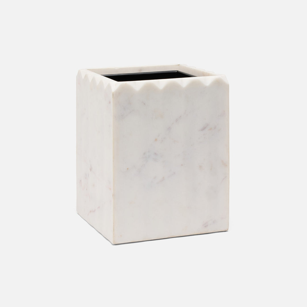 Proviso, White, Wastebasket, Square Straight, Fluted Marble
