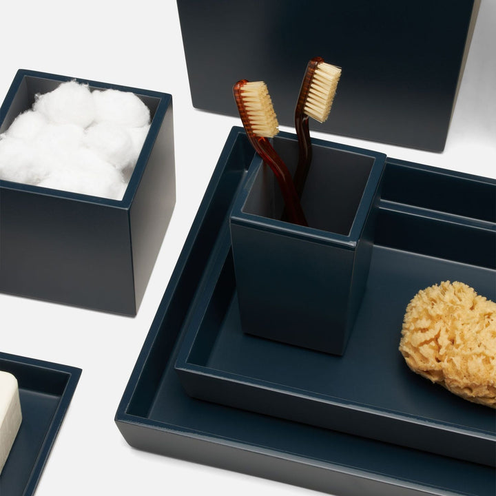 Quincy, Matte Navy, Brush Holder, Square Tapered, Lacquered Wood