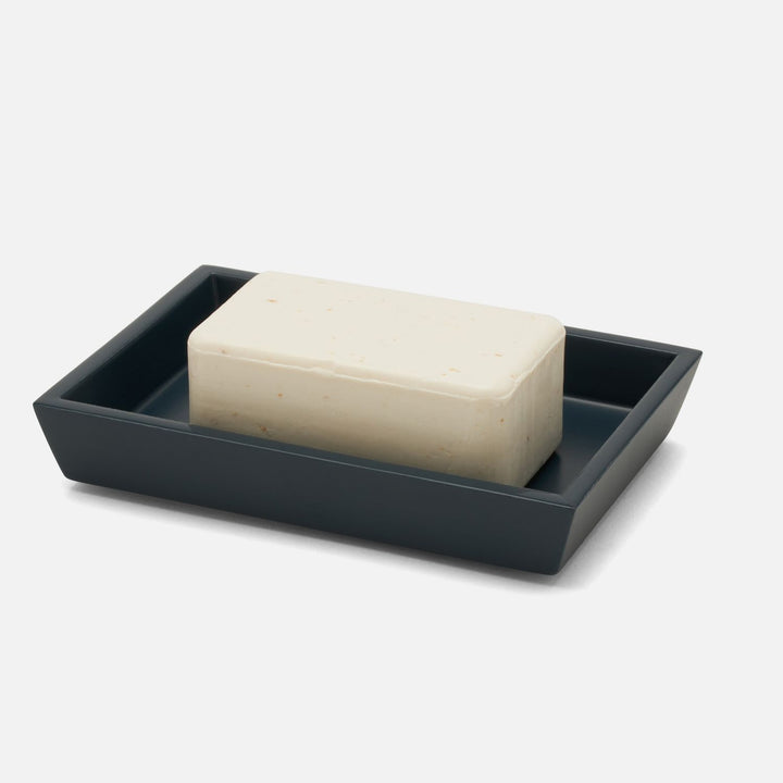 Quincy, Matte Navy, Soap Dish, Rectangular Tapered, Lacquered Wood