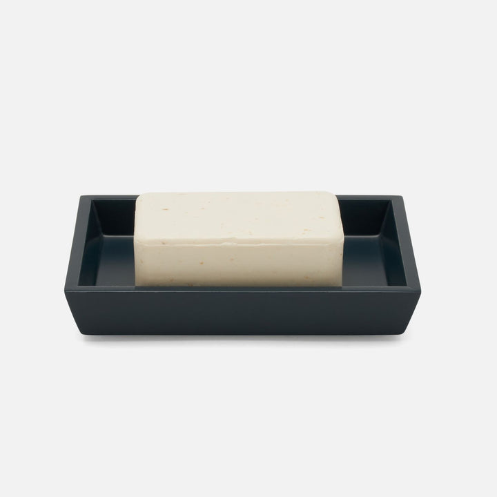 Quincy, Matte Navy, Soap Dish, Rectangular Tapered, Lacquered Wood