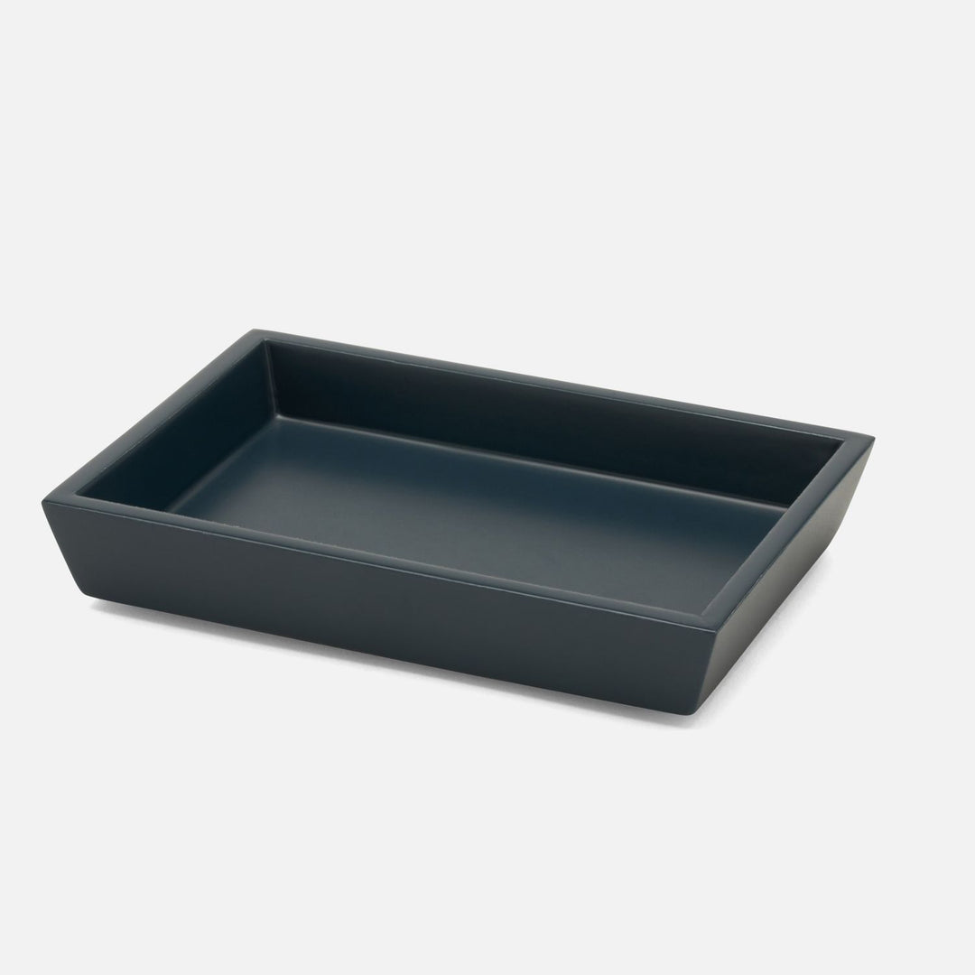 Quincy, Matte Navy, Soap Dish, Rectangular Tapered, Lacquered Wood