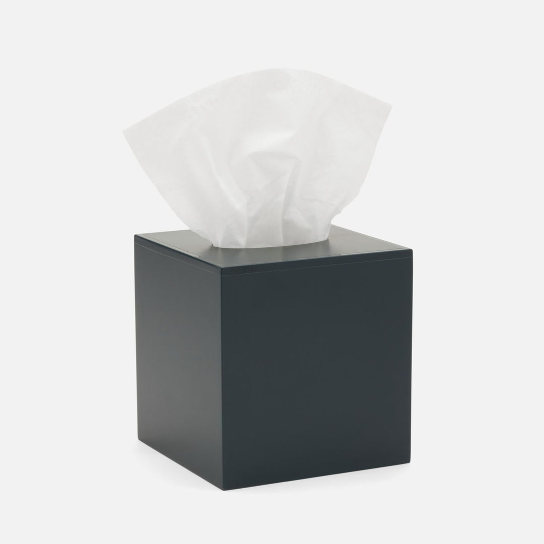 Quincy, Matte Navy, Tissue Box, Square Straight, Lacquered Wood