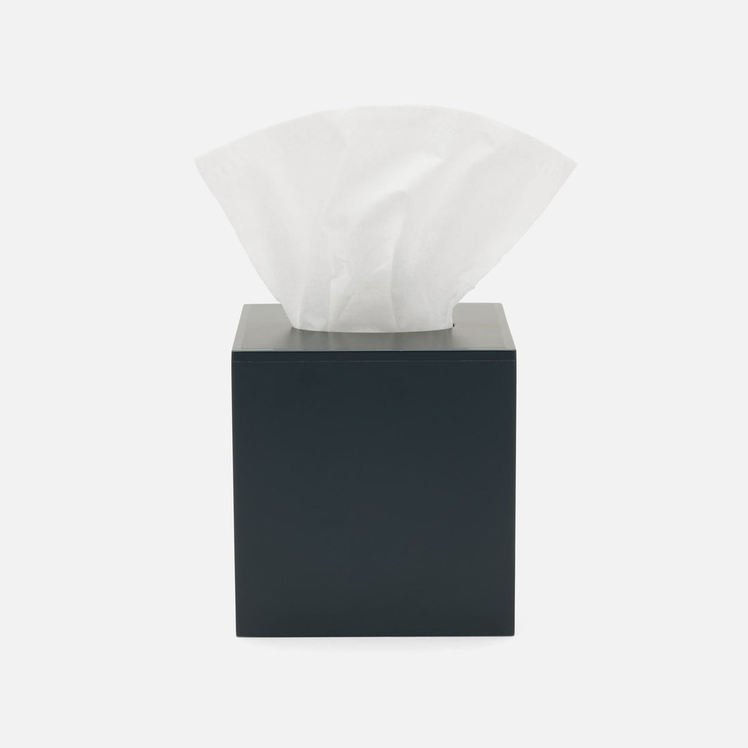 Quincy, Matte Navy, Tissue Box, Square Straight, Lacquered Wood